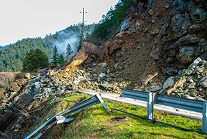 A landslide on the side of the road